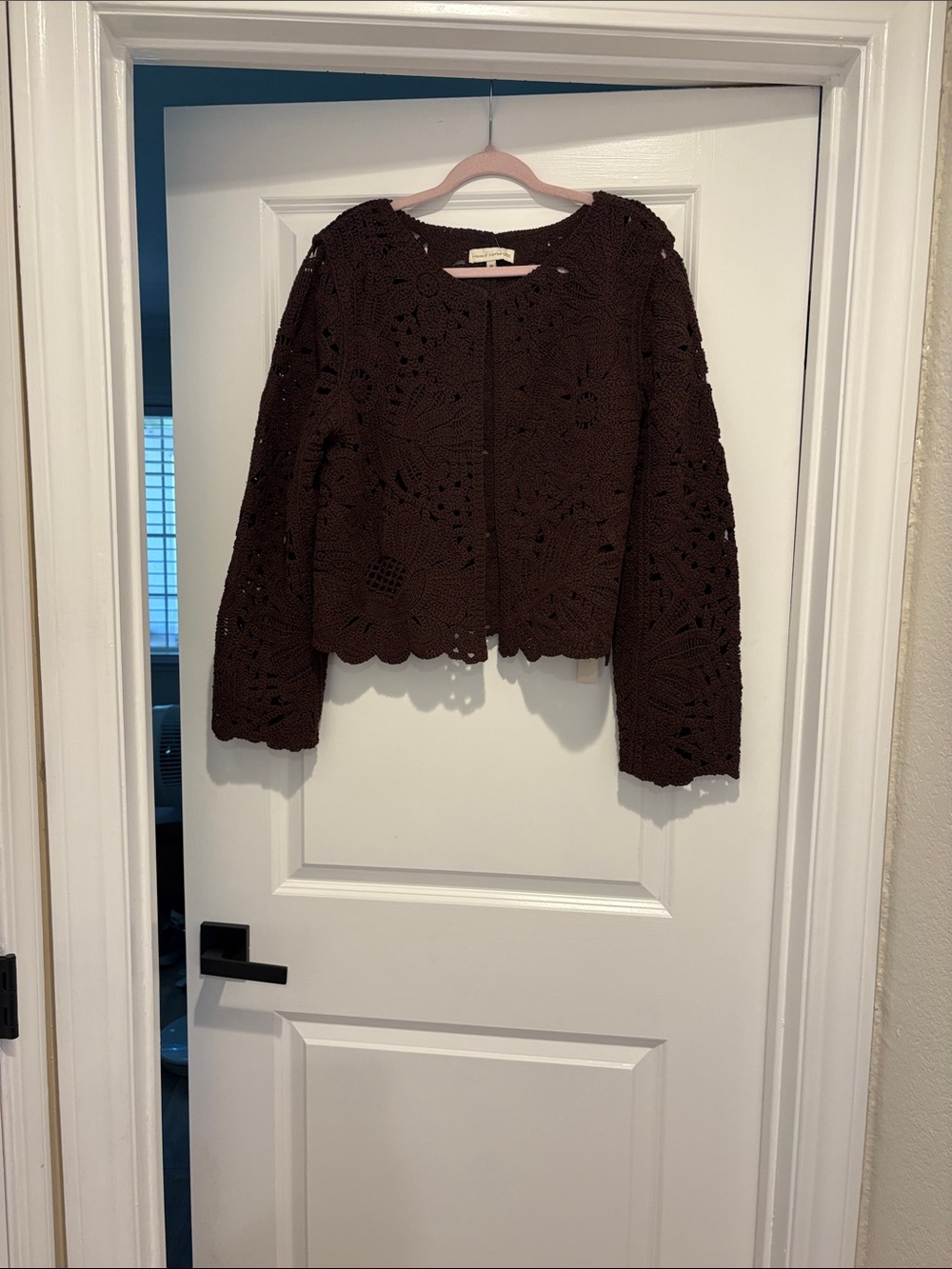 House of Harlow 1960 Chocolate Brown Crochet Openwork Cardigan